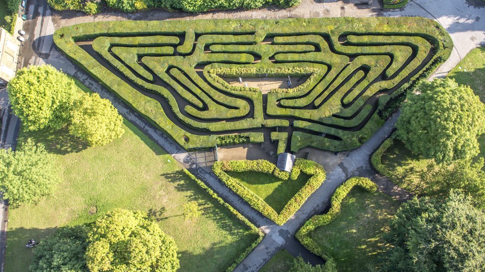 Aerial view of The Maze at Hampton Court Palace