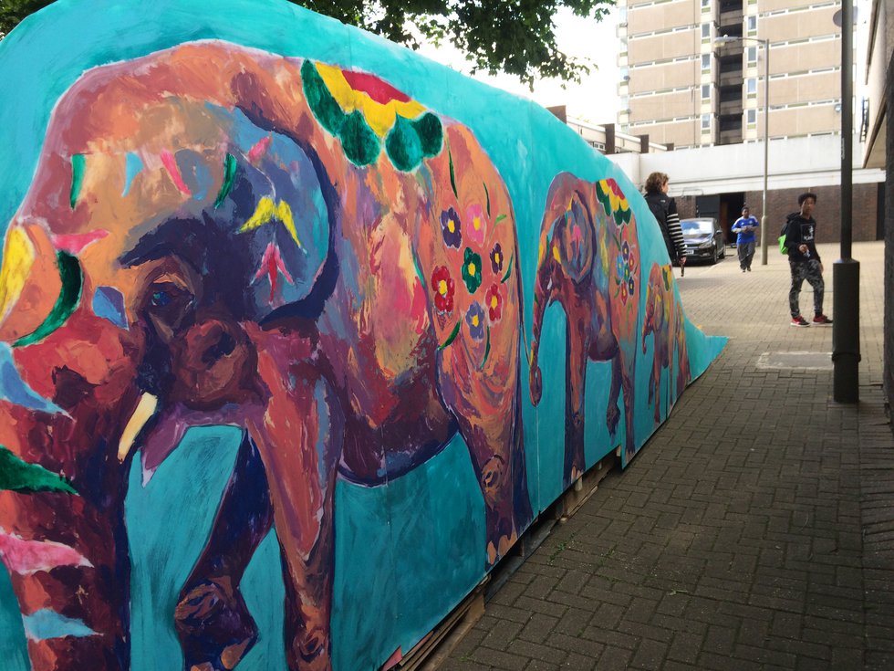 elephant ramp by Jayson Singh made with pallets and waste perspex with mural.jpg