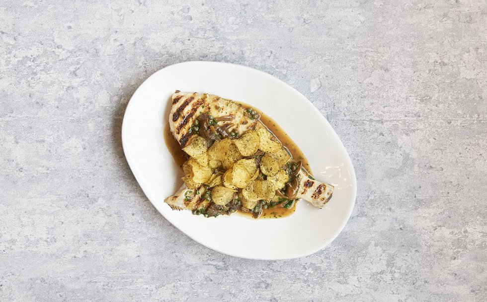 Church Road chargrilled plaice, chanterelles, capers, brown butter and nori crisps by Polly Webster.jpg