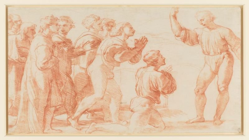 Raphael, (1483-1520), Christ’s Charge to Peter, c.1514, offset from a drawing in red chalk over stylus. Royal Collection Trust © Her Majesty Queen Elizabeth II 2020 - SMALL.jpg