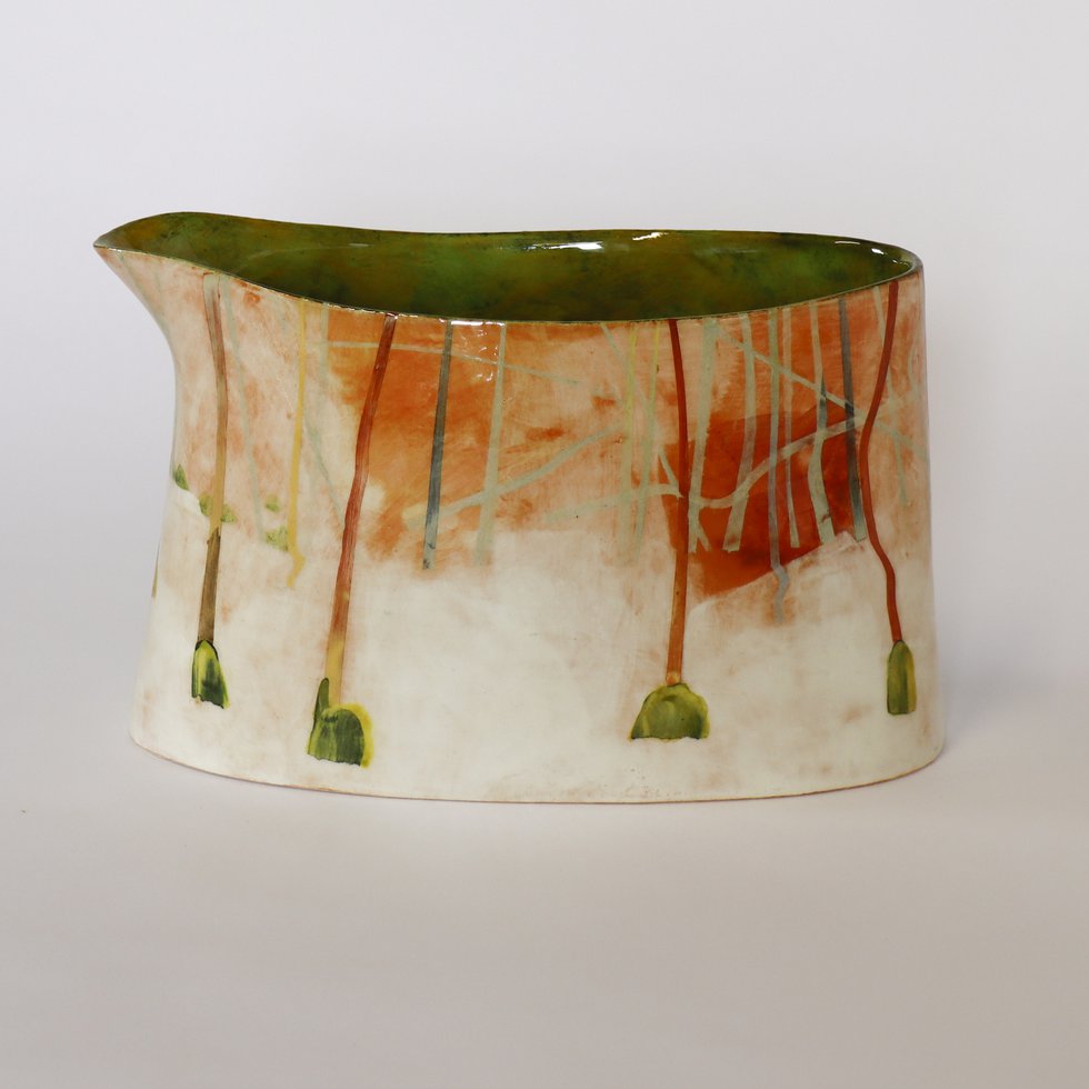 Anna L'Grass Woods hazels, orange' wide jug, h15 x w24 x d11cm.jpg